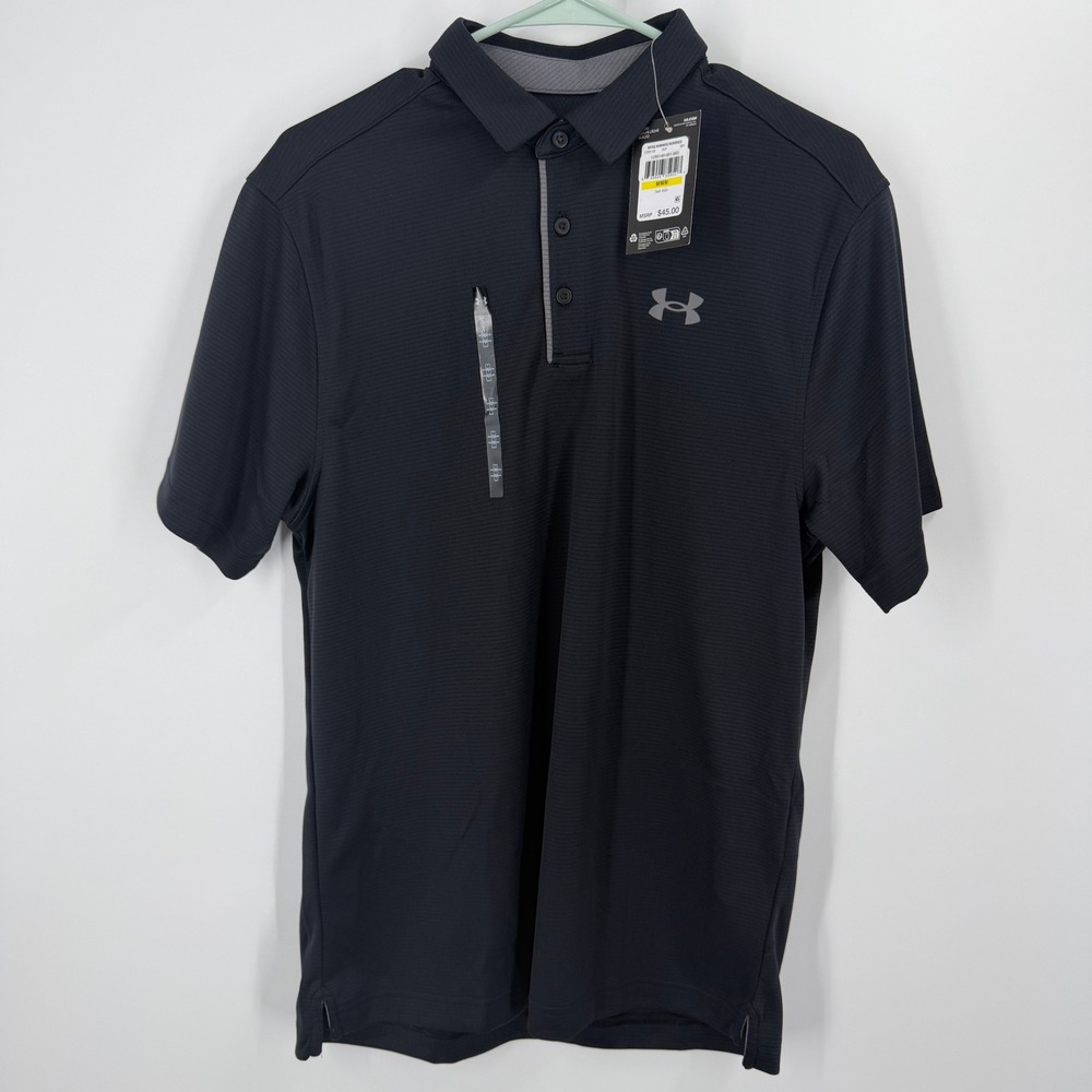 Under Armour Performance Polo Shirt Mens Medium Black Loose Fit Short Sleeve